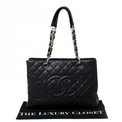 مملوكة مسبقًا حقيبة شانيل غراند GST شوبر جلد كافيار أسود مبطن 