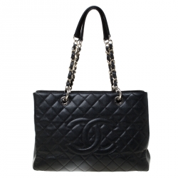 مملوكة مسبقًا حقيبة شانيل غراند GST شوبر جلد كافيار أسود مبطن 