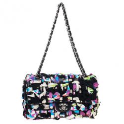 Pre Owned Chanel Limited Edition Scarf-Woven Lambskin Classic Flap Bag