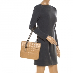Pre Owned Chanel Beige/Black Quilted Leather Choco Bar Reissue Shoulder Bag  