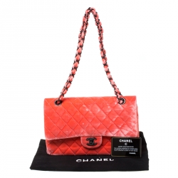 Pre Owned Chanel Coral Orange Quilted Velvet Medium Classic Double Flap Bag