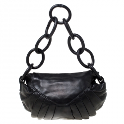Pre Owned Chanel Black Pleated Leather Rings CC Flap Shoulder Bag