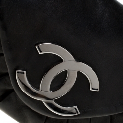 Pre Owned Chanel Black Pleated Leather Rings CC Flap Shoulder Bag