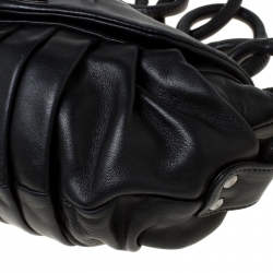 Pre Owned Chanel Black Pleated Leather Rings CC Flap Shoulder Bag