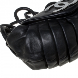 Pre Owned Chanel Black Pleated Leather Rings CC Flap Shoulder Bag