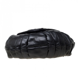 Pre Owned Chanel Black Pleated Leather Rings CC Flap Shoulder Bag