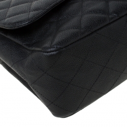 Pre Owned Chanel Black Quilted Caviar Leather Jumbo Classic Single Flap Bag