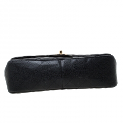 Pre Owned Chanel Black Quilted Caviar Leather Jumbo Classic Single Flap Bag