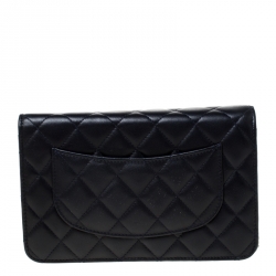 Pre Owned Chanel Dark Navy Quilted Leather WOC Chain Bag