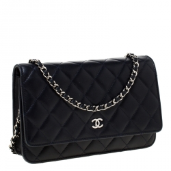 Pre Owned Chanel Dark Navy Quilted Leather WOC Chain Bag