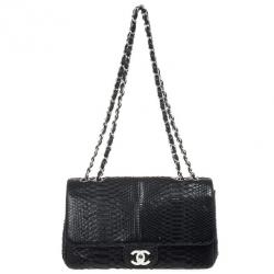 Pre Owned Chanel Classic Black Python Jumbo Flap Bag