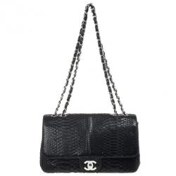 Chanel Classic Black Python Jumbo Flap Bag