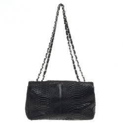 Pre Owned Chanel Classic Black Python Jumbo Flap Bag