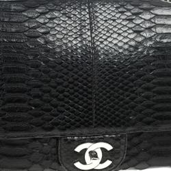 Chanel Classic Black Python Jumbo Flap Bag