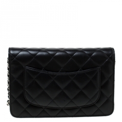 Pre Owned حقيبة كلتش شانيل WOC جلد أسود مبطن بسلسلة