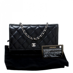 Pre Owned حقيبة كلتش شانيل WOC جلد أسود مبطن بسلسلة