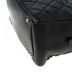 Pre Owned حقيبة يد شانيل شوبر تايمليس صغيرة جلد كافيار مبطنة سوداء