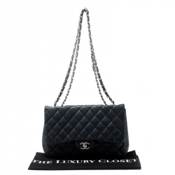 Pre Owned Chanel Navy Blue Quilted Leather Jumbo Classic Single Flap Bag