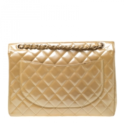 Pre Owned حقيبة شانيل قلاب كلاسيك ماكسي جلد مبطنة صفراء