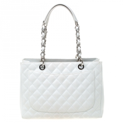 Pre Owned حقيبة شانيل غراند GST شوبر جلد كافيارأبيض مبطن 