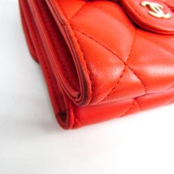 Chanel Orange Calfskin Leather Matelasse Wallet