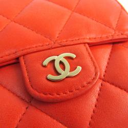Chanel Orange Calfskin Leather Matelasse Wallet