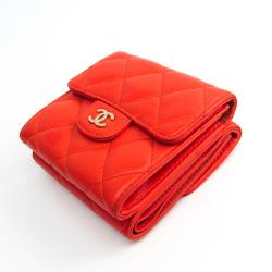Chanel Orange Calfskin Leather Matelasse Wallet