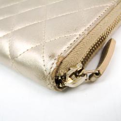 Pre Owned Chanel Gold Lambskin Leather Matelasse Zip Around Long Wallet