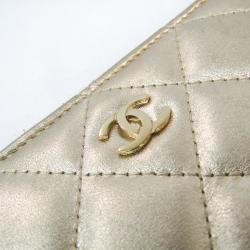 Pre Owned Chanel Gold Lambskin Leather Matelasse Zip Around Long Wallet