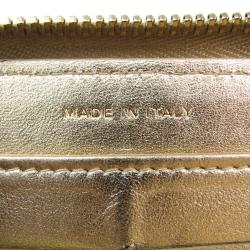 Pre Owned Chanel Gold Lambskin Leather Matelasse Zip Around Long Wallet