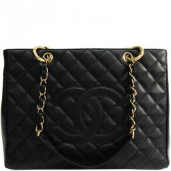 Chanel Black Quilted Caviar Leather Grand Shopping Tote Chanel