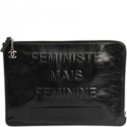 مملوكة مسبقًا Chanel Black Calfskin Leather Femeniste Mais Feminine Zippy Pouch