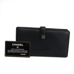 Pre Owned Chanel Black Leather Long Bifold Wallet