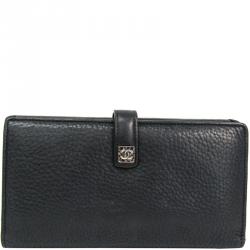 Pre Owned Chanel Black Leather Long Bifold Wallet