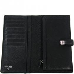 Pre Owned Chanel Black Leather Long Bifold Wallet
