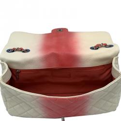 مملوكة مسبقًا Chanel White/Red Quilted Caviar Leather Jumbo Ombre Single Flap Bag