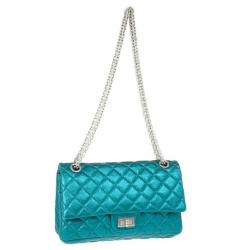 Pre Owned Chanel Metallic Turquoise 2.55 Reissue Quilted 226 Flap Bag