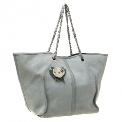 مملوكة مسبقًا حقيبة يد شانيل حلية زهرة كاميليا سلسلو جلد نوبوك أخضر فاتح