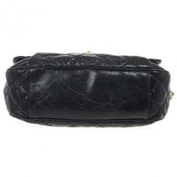 Chanel Black Quilted Glazed Cavier Leather Coco Pleats Messenger Bag