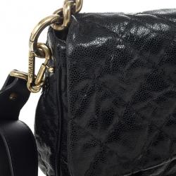 Chanel Black Quilted Glazed Cavier Leather Coco Pleats Messenger Bag