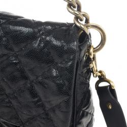 Chanel Black Quilted Glazed Cavier Leather Coco Pleats Messenger Bag