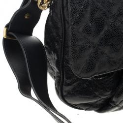 Chanel Black Quilted Glazed Cavier Leather Coco Pleats Messenger Bag