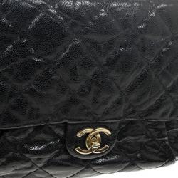 Chanel Black Quilted Glazed Cavier Leather Coco Pleats Messenger Bag