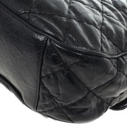 Chanel Black Quilted Glazed Cavier Leather Coco Pleats Messenger Bag