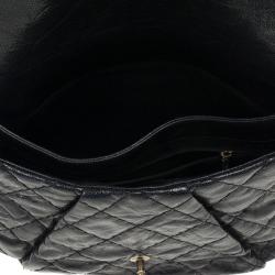 Chanel Black Quilted Glazed Cavier Leather Coco Pleats Messenger Bag