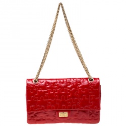 Pre Owned Chanel Red Puzzle Patent Leather Reissue 2.55 Classic 226 Flap Bag