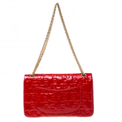Pre Owned Chanel Red Puzzle Patent Leather Reissue 2.55 Classic 226 Flap Bag