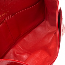 Pre Owned Chanel Red Puzzle Patent Leather Reissue 2.55 Classic 226 Flap Bag