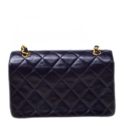 Pre Owned Chanel Purple Quilted Leather Vintage Flap Shoulder Bag