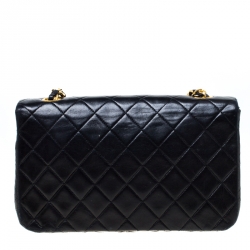 Pre Owned Chanel Black Quilted Leather Vintage Flap Shoulder Bag